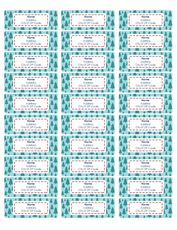 Christmas tree address labels (30 per page) blue whimsical color block