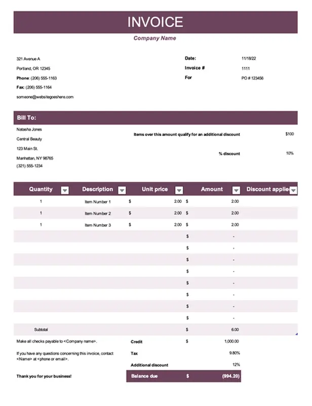 Colorful sales invoice pink modern simple